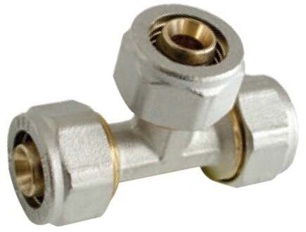 Messing verloopstuk T-stuk, vernikkeld, 20 mm x 16 mm x 20 mm, klemkoppeling voor meerlagenbuis - 988911455