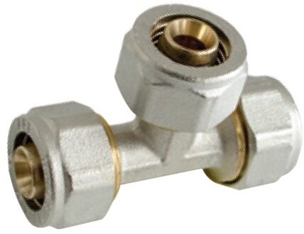 Messing verloopstuk T-stuk, vernikkeld, 20 mm x 20 mm x 16 mm, klemkoppeling voor meerlagenbuis - 988911555