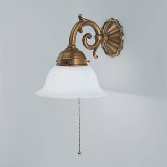 Messing wandlamp EDGAR met trekschakelaar wit, messing