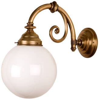 Messing wandlamp Frank opaalwit, messing