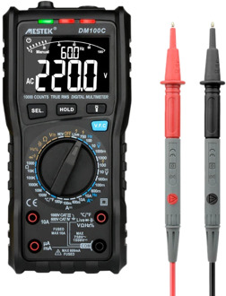 MESTEK DM100C True-RMS Digital Multimeter Button 10000 Count with Analog Bar Graph AC/DC Voltage Ammeter Current Ohm Manual/Auto