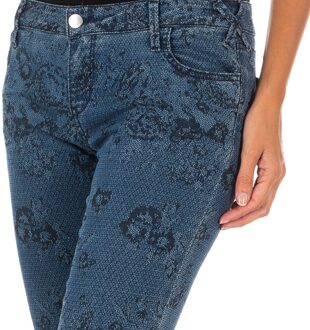 Met Bedrukte en elastische lange denim broek 10DB50210 vrouw Blauw