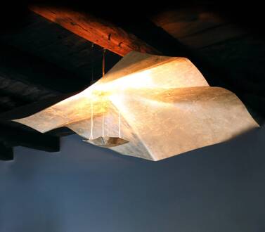 Met bladgoud omgeven hanglamp Crash, 150 cm