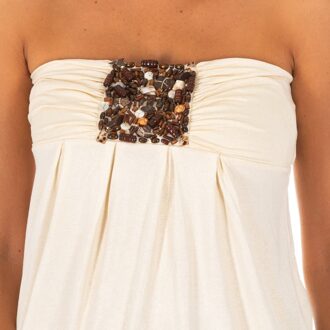 Met Dames-Mouwloos T-shirt met wijd gebreid topeffect 10DMT0084 Beige - XS