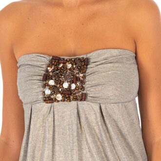 Met Dames-Mouwloos T-shirt met wijd gebreid topeffect 10DMT0084 - maat S Beige