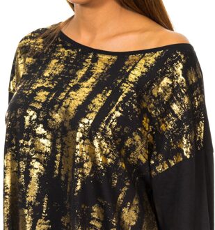 Met Dames t-shirt met lange mouwen en boothals 10DML0437 Zwart