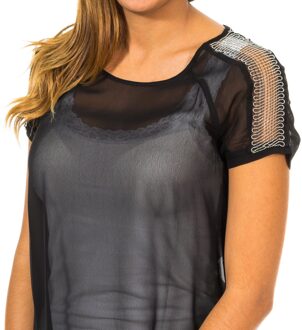 Met Damesblouse met korte mouwen van semi-transparante en ademende stof 10DMC0263 Zwart