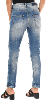 Met Damesjeans met lang versleten effect 10DBF0667 Blauw - 25 (Taille)