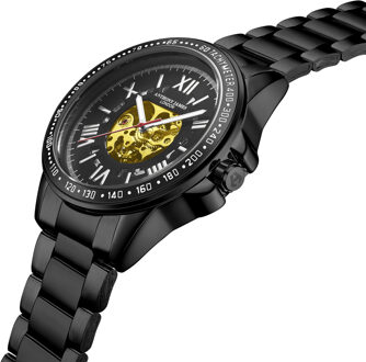 Met de hand gemonteerd, beperkt verkrijgbaar, automatisch Techtonic Black-horloge van Anthony James Zwart