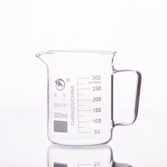 Met handvat beaker in lage vorm, Capaciteit 300 ml, buitendiameter = 76mm, Hoogte = 105mm, Laboratorium beker met handvat