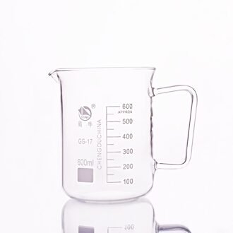 Met handvat beaker in lage vorm, Capaciteit 600 ml, buitendiameter = 96mm, Hoogte = 127mm, Laboratorium beker met handvat