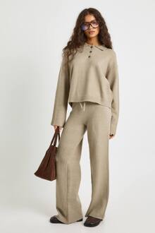 Met Kraag En Knoopsluiting Oversized Gebreide Trui En Broek Met Rechte Pijpen Co-Ord, Taupe - S