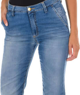 Met Lange denim broek gedragen effect met uitlopende zomen 70DBF0273 vrouw Blauw