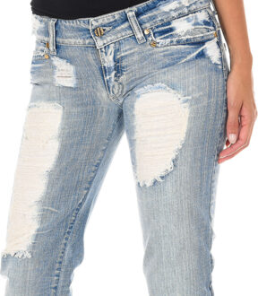 Met Lange denim broek met gescheurd effect en chiffon D012929-D024 vrouw Blauw - 39 (Taille)