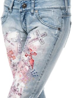 Met Lange denim broek met gescheurd effect en skinny zomen F054176 vrouw Blauw