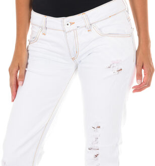 Met Lange denim broek met gescheurd effect en smalle zomen E014152 vrouw - maat Wit