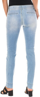 Met Lange denim broek met versleten effect en smal gesneden zomen 70DBF0282-D762 vrouw Blauw