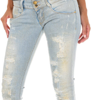 Met Lange denim broek versleten en gescheurd effect 10DB50130 vrouw Blauw - 27 (Taille)