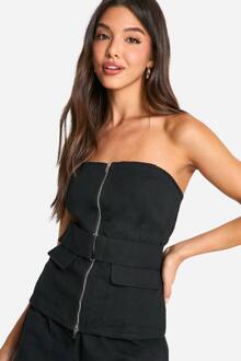 Met Riem Afgewerkte Bandeau Utility Geweven Top, Black - 34