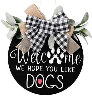 Met Strik Welkom Krans Teken Housewarming Veranda Home Decor Voor Boerderij Opknoping Hout Ronde Rustieke zwart wit