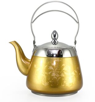 Met Thee Filter Rvs Waterkoker Bloem Patroon Paleis Thee Pot Dikkere Bodem Kung Fu Waterkoker Koffie Pot goud 2L