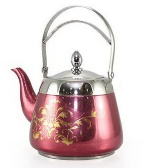 Met Thee Filter Rvs Waterkoker Bloem Patroon Paleis Thee Pot Dikkere Bodem Kung Fu Waterkoker Koffie Pot paars 2L