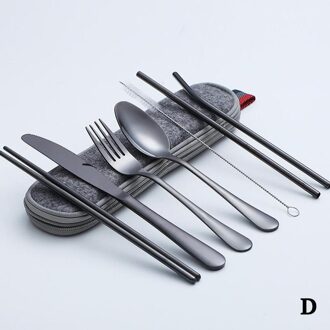 Met Zak 7Pcs Serviesje Reizen Bestek Set Herbruikbare Met Zilverwerk Straw Keuken Accessoire Vork Lepel Eetstokjes Meta X7Z8 blauw