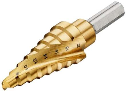 Metaal trappenboor | Titanium | 6-20 mm | schacht aansluiting - DT90248-QZ