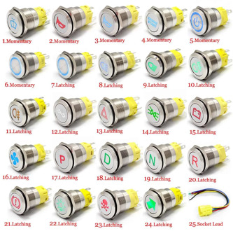 Metal 12V 19mm LED Indicator Warning Light Lamp Dash Panel Push Button Switch Momentary Latching on off for car yacht ship