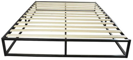 Metal Bed Frame Simple Basic Iron Bed Queen Size Black Strong Construction Solid Wood Support Easy to Assemble Stylish Modern
