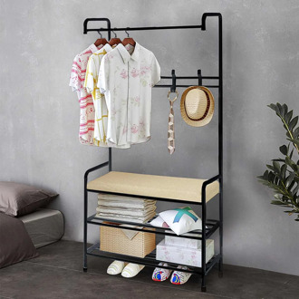 Metal Floor-Standing Coat Rack Hanging Clothes Rack with Comfortable Cushion Simple Clothes Hanger Rack Storage Shelf for Home