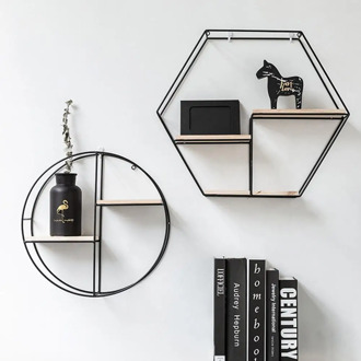 Metal Wooden Storage Rack Wall Hanging Book Figurines Flower Pot Display Shelf