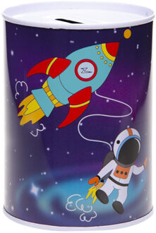 Metalen blauwe spaarpot ruimte 7.5 x 10 cm Multi