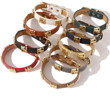 Metalen Brief Ornament Riem Gesp Vrouwen Pu Lederen Armbanden Mode Brief Armband Sieraden Voor Meisjes khaki