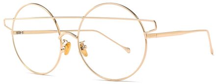 Metalen Brillen Persoonlijkheid Dubbele Beam Recept Bril Retro Ronde Ultralight Voor Mannen Vrouwen Reading Frame gouden