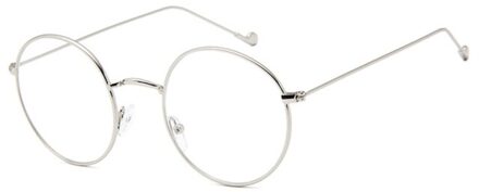 Metalen Dames Bril Frame Ronde Transparante Lens Klassieke Retro Mannen Recept Optische Bril zilver