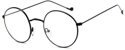 Metalen Dames Bril Frame Ronde Transparante Lens Klassieke Retro Mannen Recept Optische Bril zwart