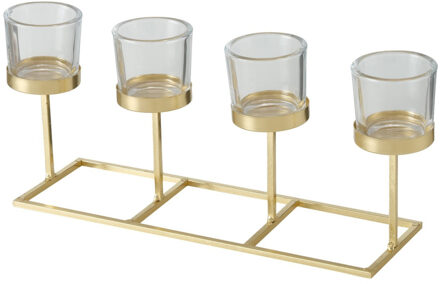 Metalen design kaarsenhouder champagne goud 33 x 11 x 16 cm Goudkleurig