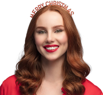 Metalen diadeem 'Merry Christmas' Rood - Zalm