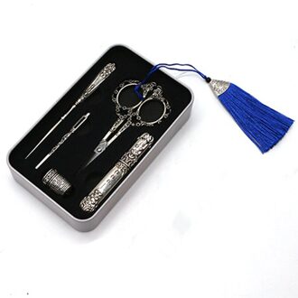 Metalen Doos Retro Vintage Schaar Naald Case Priem Threader Vingerhoed Kruissteek Handwerken Borduren Tailor Diy Naaien Schaar 1