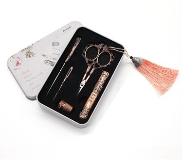 Metalen Doos Retro Vintage Schaar Naald Case Priem Threader Vingerhoed Kruissteek Handwerken Borduren Tailor Diy Naaien Schaar 2