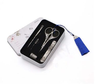Metalen Doos Retro Vintage Schaar Naald Case Priem Threader Vingerhoed Kruissteek Handwerken Borduren Tailor Diy Naaien Schaar 3