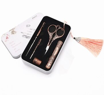 Metalen Doos Retro Vintage Schaar Naald Case Priem Threader Vingerhoed Kruissteek Handwerken Borduren Tailor Diy Naaien Schaar 4