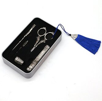 Metalen Doos Retro Vintage Schaar Naald Case Priem Threader Vingerhoed Kruissteek Handwerken Borduren Tailor Diy Naaien Schaar 5
