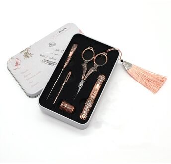 Metalen Doos Retro Vintage Schaar Naald Case Priem Threader Vingerhoed Kruissteek Handwerken Borduren Tailor Diy Naaien Schaar 6