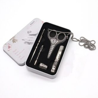 Metalen Doos Retro Vintage Schaar Naald Case Priem Threader Vingerhoed Kruissteek Handwerken Borduren Tailor Diy Naaien Schaar 9