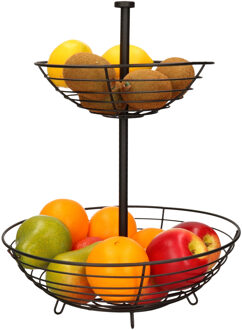 Metalen fruitmand/fruitschaal etagere 2 lagen zwart rond 30 x 40 cm - Fruitschalen