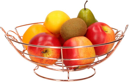 Metalen fruitmand/fruitschaal koper rond 26 x 13 cm - Fruitschalen Bruin
