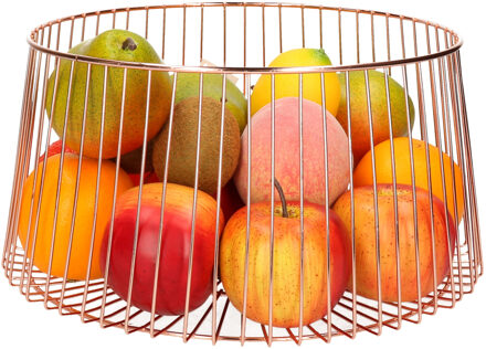 Metalen fruitmand/fruitschaal koper rond 30 x 16 cm