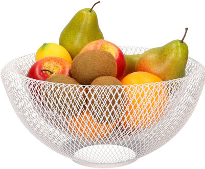 Metalen fruitmand/fruitschaal wit rond 31 x 15 cm - Fruitschalen